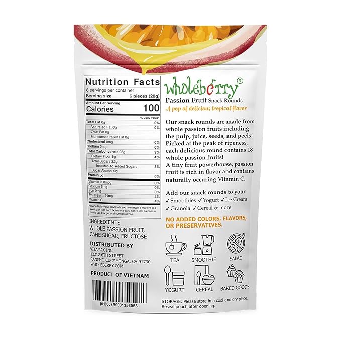 Naturally Delicious Dried Passion Fruit Maracuja 8-oz Bags No Added Chemicals No Added Colorings No Preservatives Made in Vietnam from fully mature fruits (8 oz)…