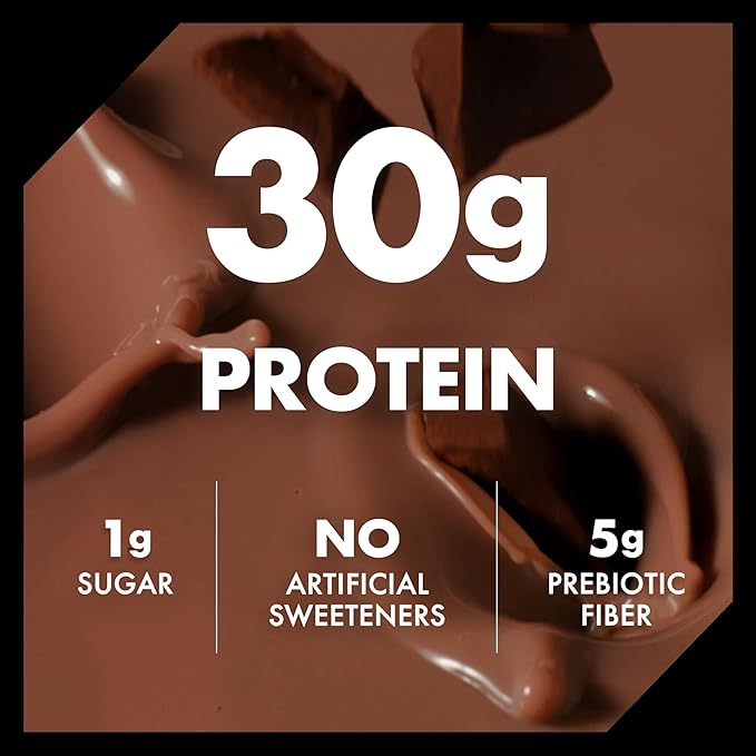Oikos Protein Shake Chocolate 30g High Protein Drinks Shelf Stable Ready to Drink 5g Prebiotic Fiber 12 fl oz Bottle 12 Count