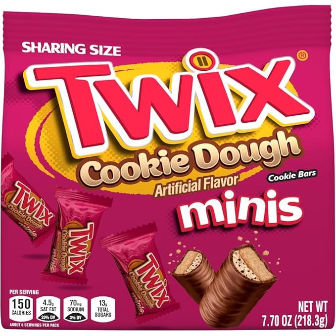 TWIX Minis Cookie Dough Milk Chocolate Bars Sharing Size Chocolate Candy Bars 7.7 oz Bags (Pack of 8)