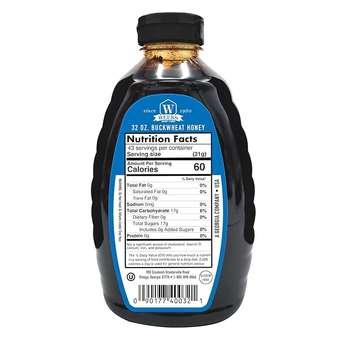 Pure Raw Unfiltered Buckwheat Honey 32 oz - Premium Dark American Buckwheat Honey by Weeks Honey Farm | Bold Molasses Flavor