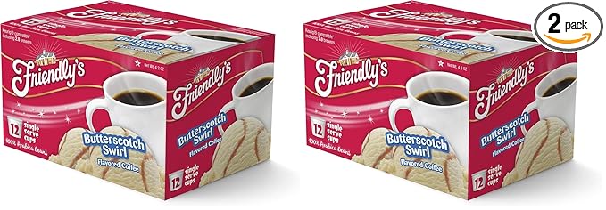 Friendly's Flavored Ice Cream Coffee Pods Compatible with Keurig K Cup Brewers (Butterscotch Swirl 12 Count) (Pack of 2)