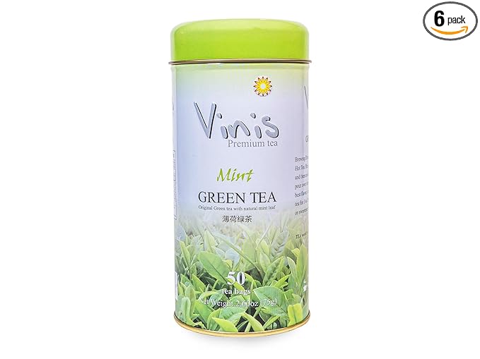 Vinis Premium Mint Green Tea Box of 6 Tins (50 tea bags per Tin) (Mint Green Tea)