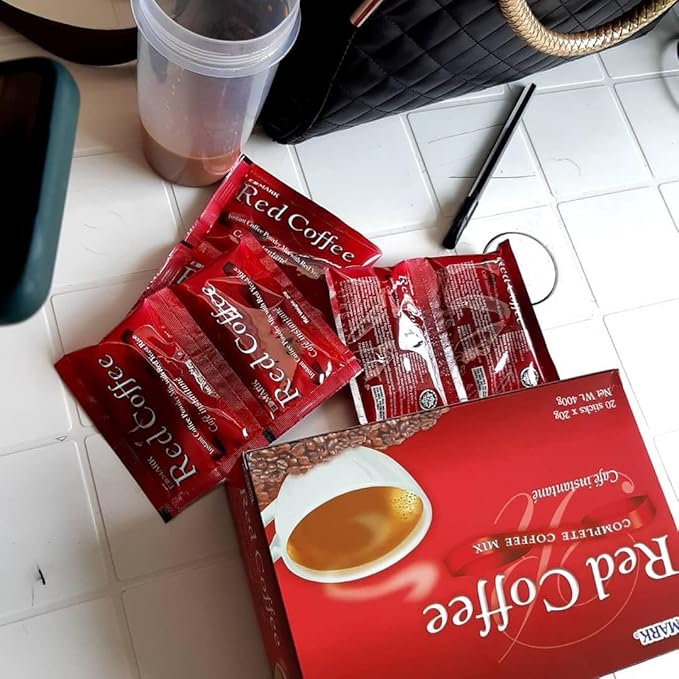 EDMARK Red Coffee - ZERO Sugar | Organic Instant Coffee w/Rose Petal Extract | Aromatic Red Coffee Pods for Daily Energy Focus Wellness &amp Coffee Lovers | 15g x 20 Convenient Sachets