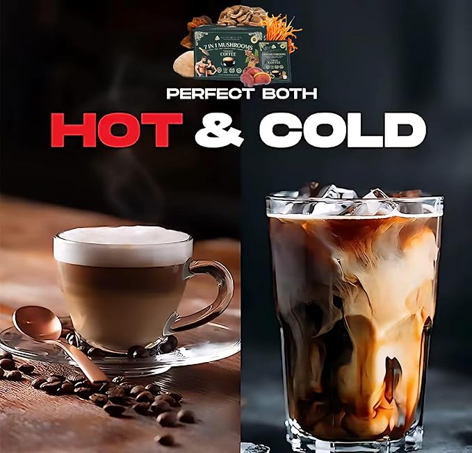 7 in 1 Mushrooms Gourmet Coffee | Non-GMO Gluten-Free Nut-Free Vegan (15-Sachets 0.64 oz Each)