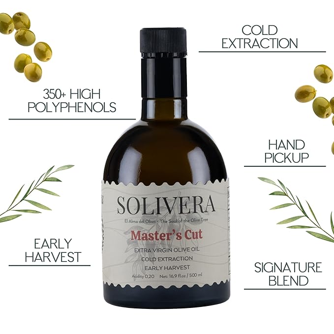 Solivera Master’s Cut Extra Virgin Olive Oil High in Polyphenols Drinking Bread Dipping &amp Finishing Smooth &amp Complex Flavor 350 mg/kg EVOO