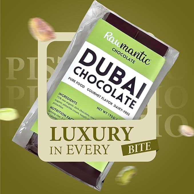 Rawmantic Dubai Chocolate Knafeh Pistachio (6.7oz/190g) – Plant-Based Vegan Made From Dairy-Free Dark Chocolate Cacao Butter Pistachios &amp More No Artificial Flavors Non-GMO &amp Kosher