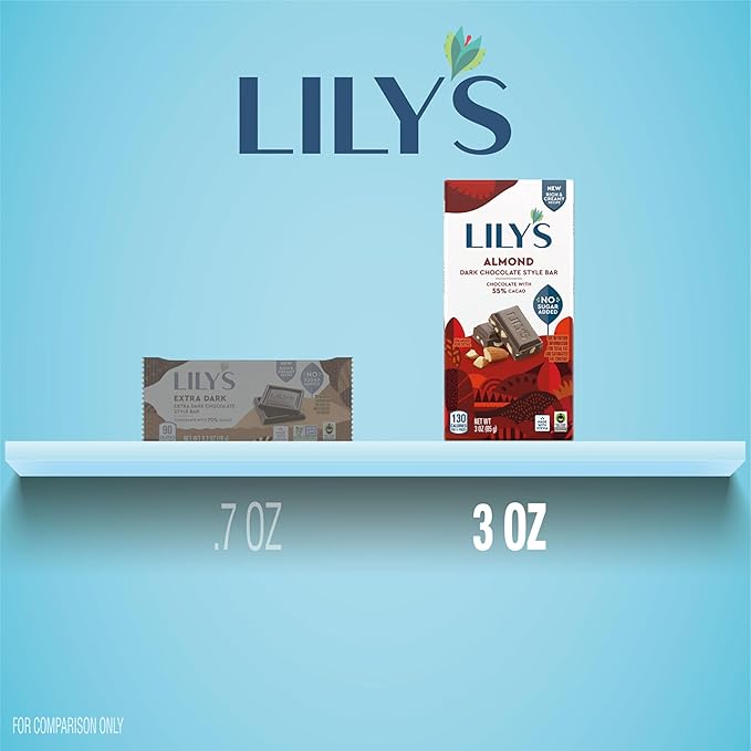 LILY'S Almond Dark Chocolate Style No Sugar Added Sweets Bars 3 oz (12 Count)