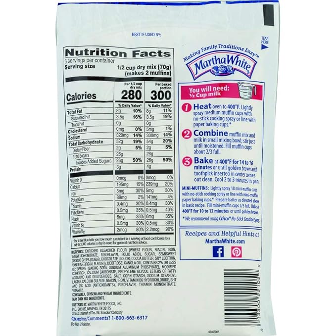 Martha White Chocolate Chip Muffin Mix 7.4 Ounce
