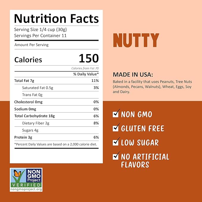 Kellys Four Plus Granola Cereal | Nutty Healthy Granola for Yogurt | Hand Made Snacks for Breakfast - 12 oz (Pack of 6)
