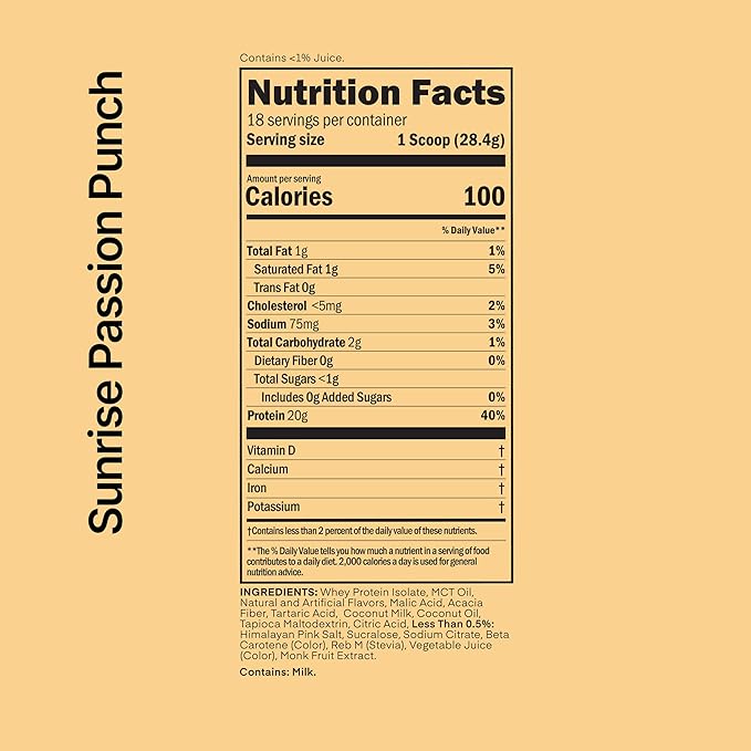 Oath Nutrition Clear Whey Isolate Protein Powder Sunrise Passion Punch 20g Complete Protein per Serving No Added Sugar Grass-Fed 18 Servings