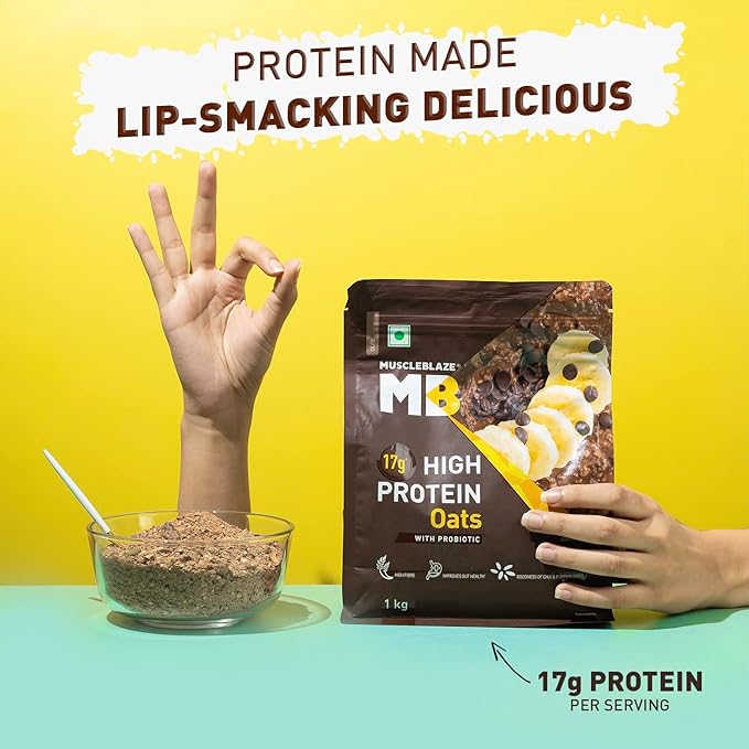 Roti High Protein Oats with Added Probiotics 17 g Protein Rolled Oats Breakfast Cereals Gluten Free Trans Fat Free for Weight Management Dark Chocolate 1 kg