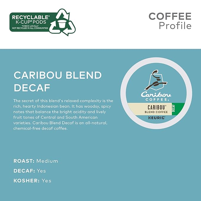 Caribou Coffee Caribou Blend Decaf Keurig Single-Serve K-Cup Pods Medium Roast Coffee 96 Count (Pack of 4)