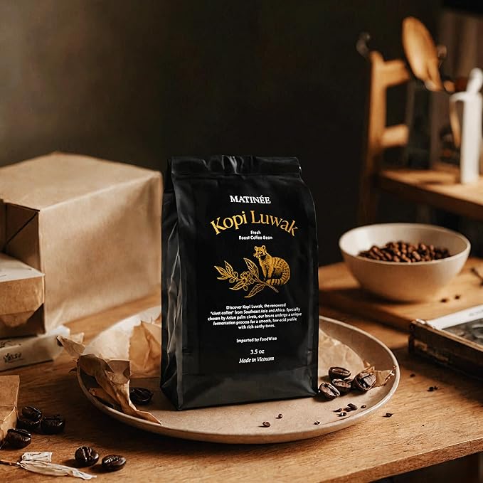 MATINÉE Wild Kopi Luwak Coffee Beans Medium Roast Whole Bean Beans Civet Coffee - Sustainably Sourced From Vietnam 8.8oz / 250 Grams