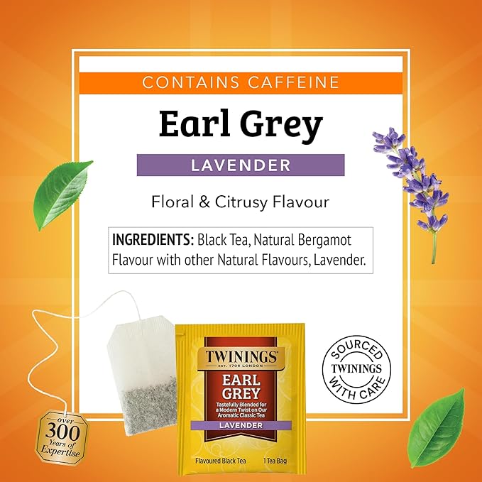 Twinings Earl Grey Lavender Black Tea Individually Wrapped Bags 20 Count (Pack of 1) Citrus Bergamot &amp Floral Caffeinated Enjoy Hot or Iced 20 Teabags