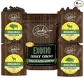 Jerky.com Exotic Jerky Variety Pack | 4pc Wild Game Snacks Sampler with Venison Elk Buffalo &amp Wild Boar | High Protein Keto Exotic Jerky Gifts for Men | Gifts for Men &amp Hunters