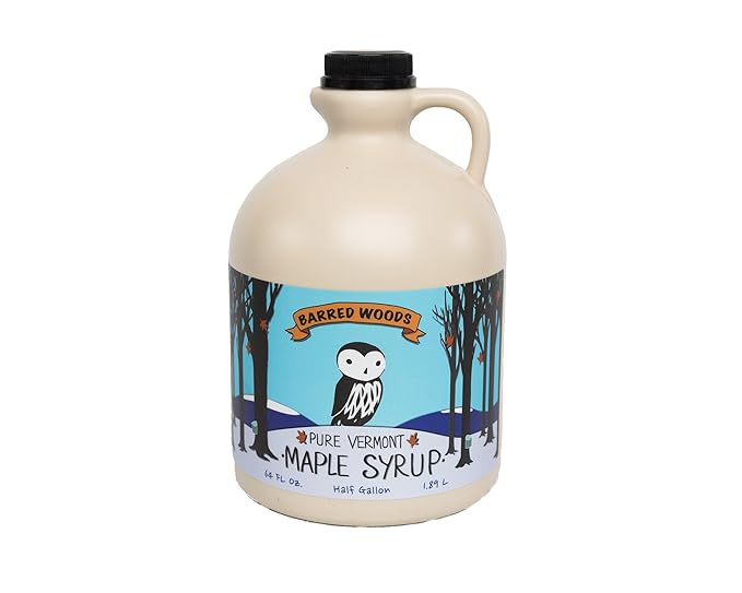 Barred Woods 100% Pure Vermont Maple Syrup (Grade A Dark Color Robust Taste 1/2 Gallon (64 Oz))