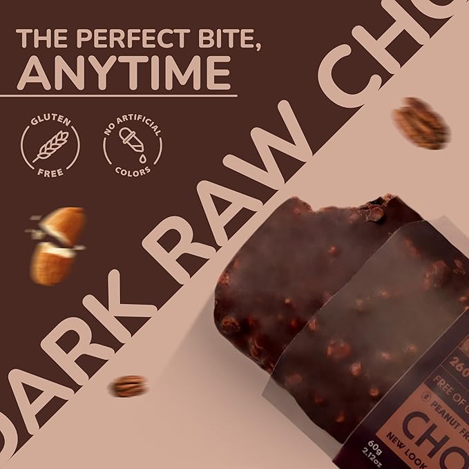 Rawmantic Vegan Protein Bar Dark Chocolate (Pack of 12) – Blend of Dairy Free Dark Chocolate Pea Protein Almonds Pecans Cacao Nibs &amp More - Dairy-Free Gluten-Free Plant-Based &amp Guilt-Fre