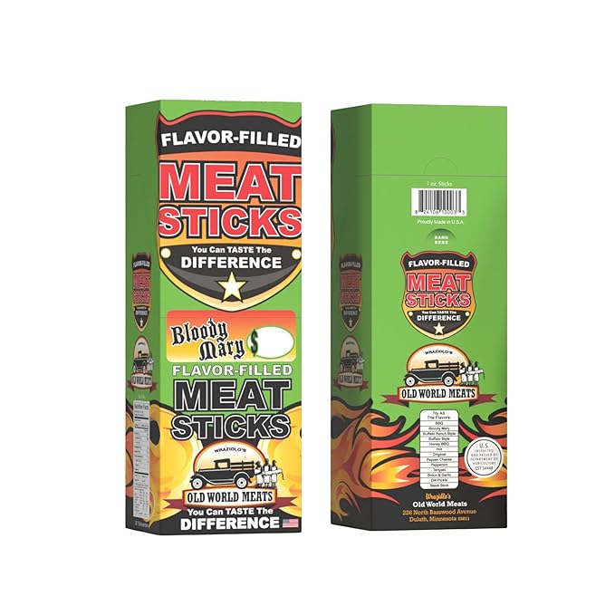 Old World Meats Meat Sticks 110 Calories Keto Low Carb 1g Sugar Fuelings 20 Pack 1 ounce sticks (Bloody Mary)