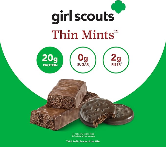 think! Protein Bars High Protein Snacks Gluten Free Kosher Friendly Girl Scouts Thin Mint Nutrition Bars 2.1 Oz per Bar 10 Count (Packaging May Vary)