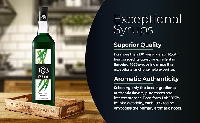 1883 Pandan Syrup for Drinks – 1 Liter Glass Bottles (Pack of 6)