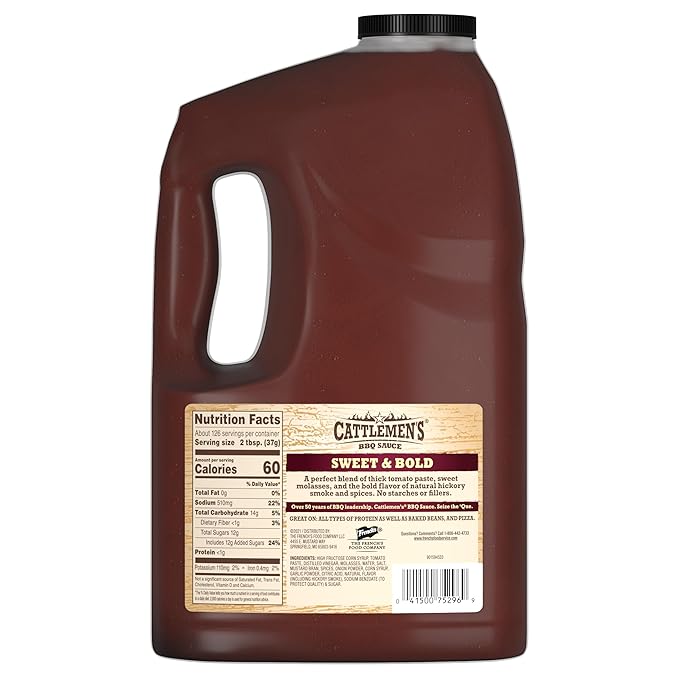Cattlemen's Sweet &amp Bold BBQ Sauce 1 gal - 1 Gallon Bulk Container of Sweet and Bold Barbecue Sauce With Molasses Natural Hickory Smoke and Spices for Burgers Ribs Chicken Baked Beans and Mor