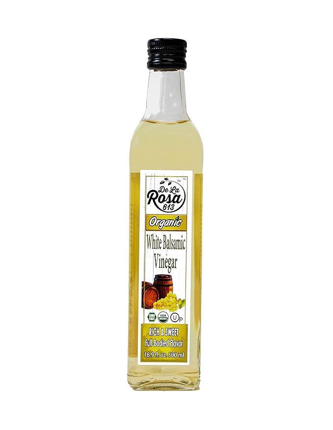 De La Rosa Extra Virgin Olive Oil Balsamic &amp White Balsamic Vinegar 100% Pure Raw &amp Unfiltered Vegan Kosher &amp Gluten Free Great for Salad Dressings Marinades &amp More 16.9 Oz (Pac