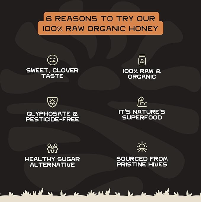 Lineage Provisions 100% Organic Raw Unfiltered Honey – 3-Pack (18 oz Glass Jars) – Undetectable Glyphosate Chemical-Free Gluten-Free &amp Non-GMO – Undergoes no heating processing straining or a