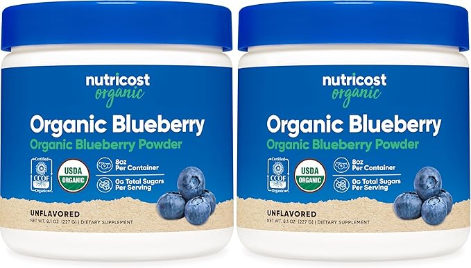 Nutricost Organic Blueberry Powder 8oz (227 Grams) - Pure Gluten Free Non-GMO from Whole Freeze-Dried Organic Blueberries (Pack of 2)