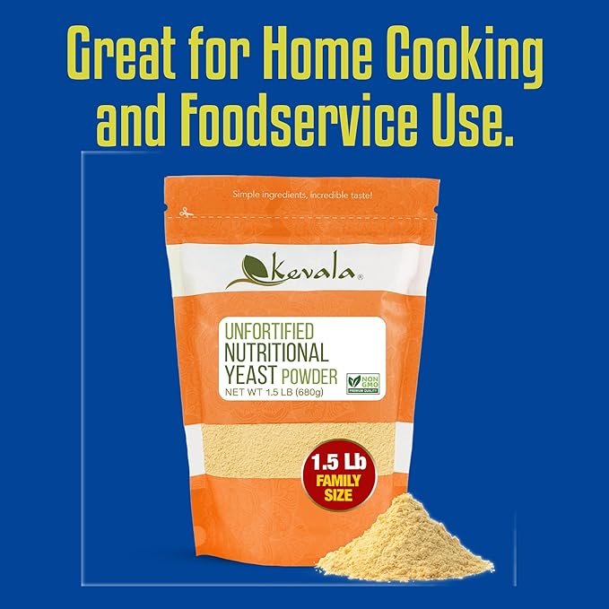 Kevala Nutritional Yeast - Premium Non Fortified Powder for Vegan Cooking Product of USA Seasoning with a Cheesy Flavor Dry Yeast With No Added Salt for Everyday Vegan Food Nutrition 1.5 lb