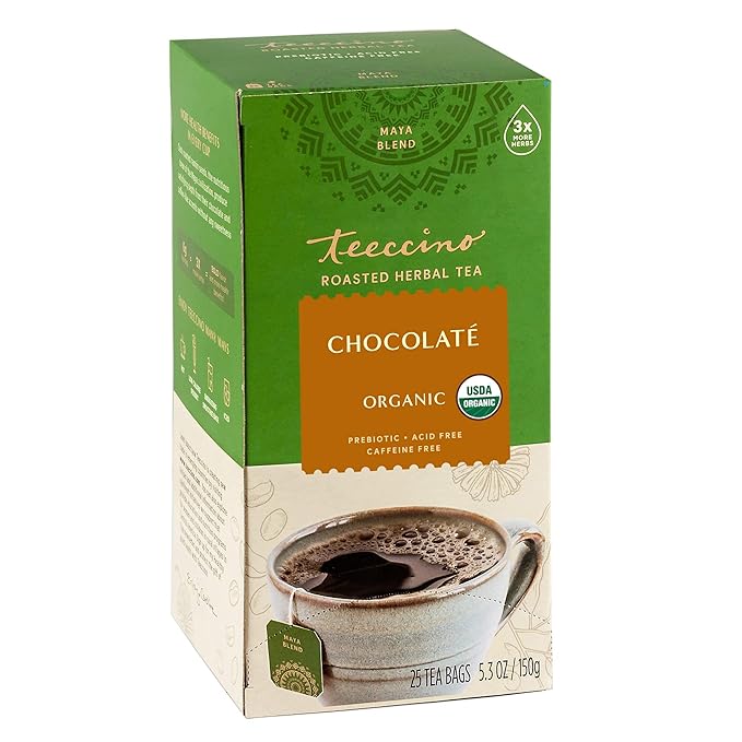 Teeccino Chocolaté Herbal Tea - Rich &amp Roasted Herbal Tea That’s Caffeine Free &amp Prebiotic for Natural Energy 25 Tea Bags (Pack of 3)