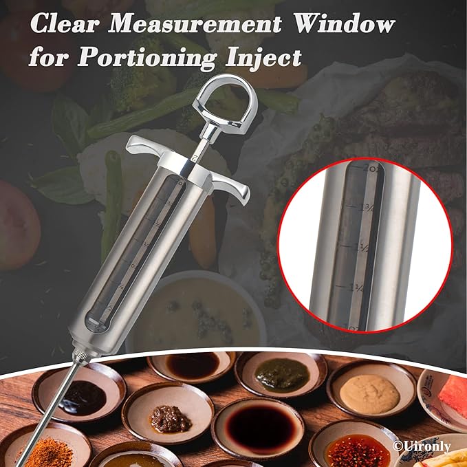 Meat Injector BBQ Injection Kit Marinade Cajun Seasoning Flavor Syringe Injector for Cooking Grill Smoker Barbecue in Chicken Turkey Beef with 3 Syringe Needles User Manual E-Book