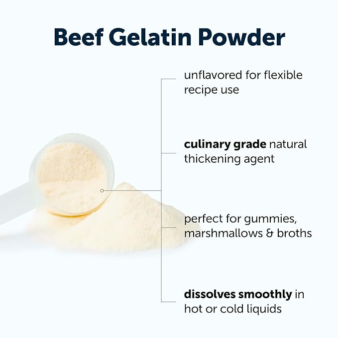 Beef Gelatin Powder 2lb (32oz) | Premium Source from Grass-Fed &amp Pasture Raised Beef | Unflavored Thickening Agent for Cooking &amp Baking | Rich in Natural Protein &amp Collagen | Non-GMO Glu