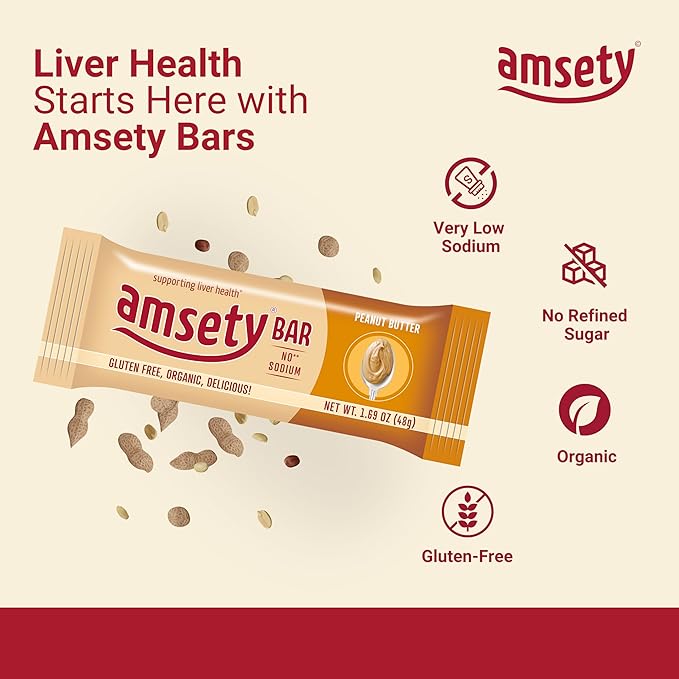 Amsety Nutrition Bar Supports Liver Health Includes Super 16 Vitamins Low Sodium Organic Gluten-Free 1.69oz (Value Pack (12 Bars) Peanut Butter)