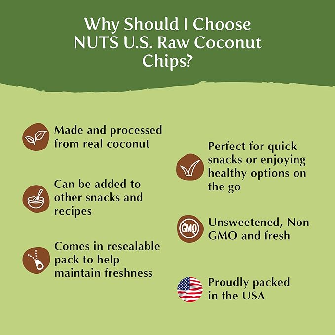 NUTS U.S. - Coconut Chips (Unsulphured) | Unsweetened and Raw | Gluten Free Snack | Vegan and Non GMO | Packed in a Resealable Bag!!! (2LBS)