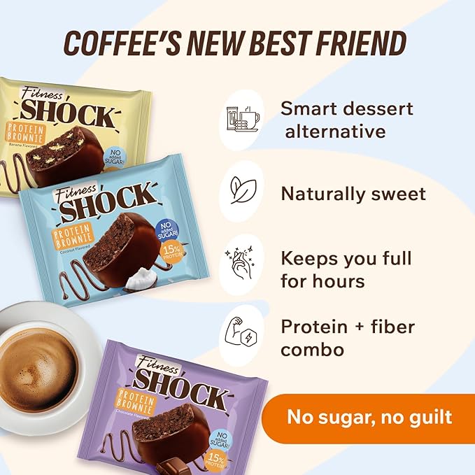FitnesSHOCK Dark Chocolate Protein Brownie Variety Pack – Low Sugar Dessert Snack (2g Total Sugar No Added Sugar) – Banana Coconut &amp Dark Chocolate – Healthy Snack Pack – 10 Count