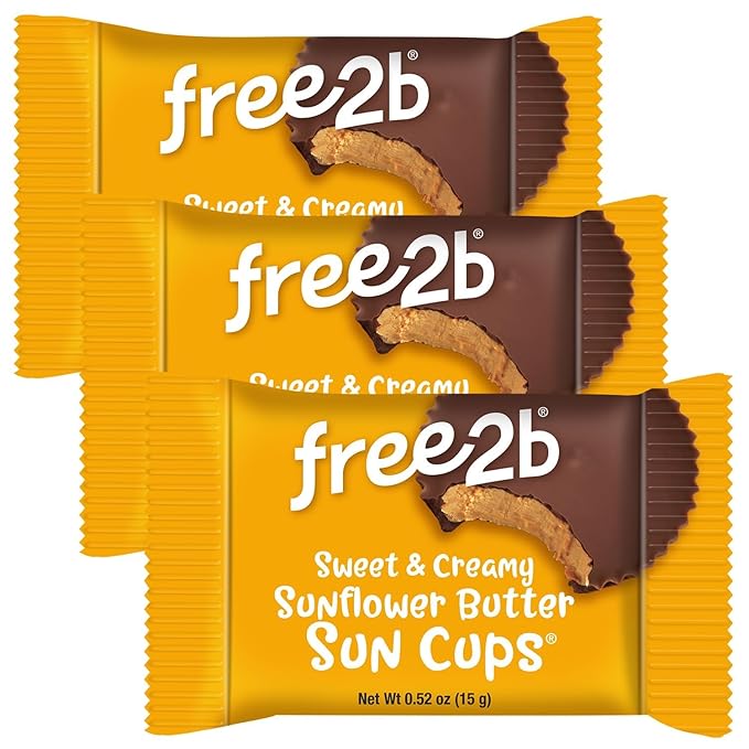 Free2b Sunflower Butter Sun Cups Safe for School and Allergy Friendly Gluten-Free Dairy-Free Nut-Free and Soy-Free Sweet and Creamy Cups 1-Cup Packages (Pack of 22)