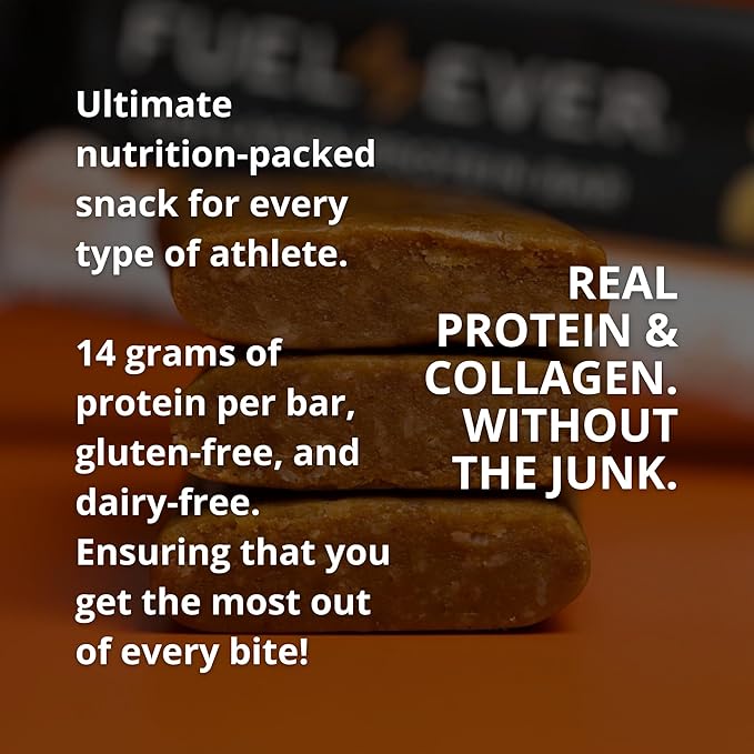 Fuel 4 Ever Collagen Protein Bars | 14G Protein Gluten Free Dairy Free No Stevia or Artificial Ingredients Added Sweetened with Honey | Peanut Butter Oat Flavor (Box of 12)