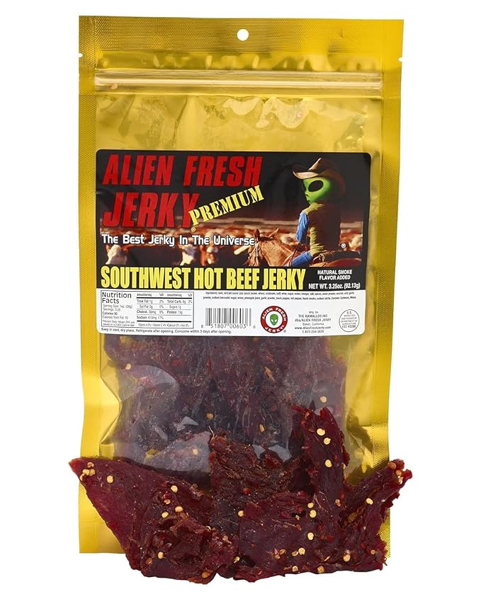 Alien Fresh Jerky - Spicy Trio Variety Bundle | Road Kill Original - Southwest Hot - Extreme Hot | Premium Beef - Low Calorie Snack - The Best Jerky In The Universe - Made In USA 3 Pack Sampler Set
