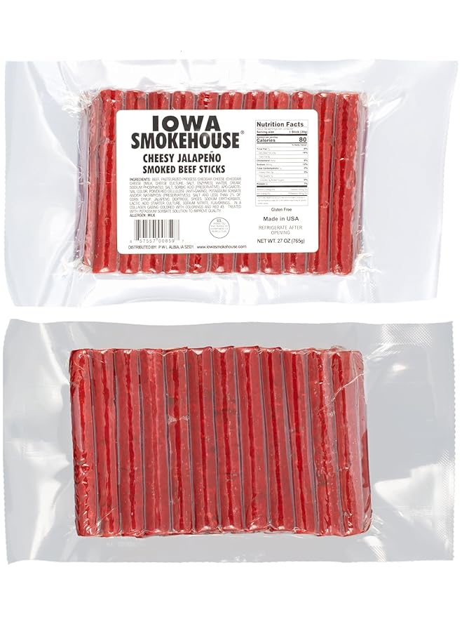IOWA SMOKEHOUSE Smoked Beef Sticks Cheesy Jalapeno - Protein Meat Snack - Sealed &amp Ready to Eat Sticks Made in USA - 27 oz