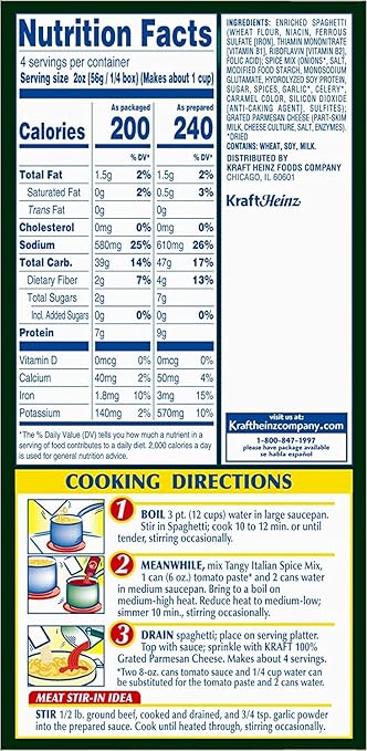 Kraft Spaghetti Classics Tangy Italian Spaghetti (Spices &amp Parmesan Cheese Meal Mix 12 ct Pack 8 oz Boxes)
