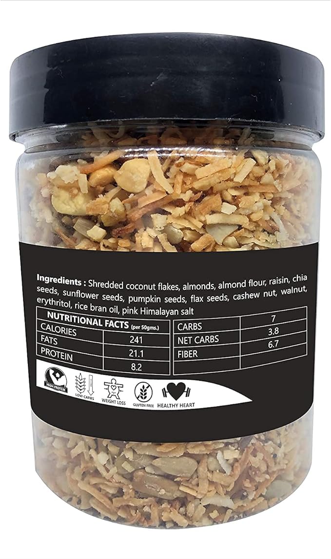 Astha Leanbeing Keto Granola Coconut Mocha Crunch 250 G | Low Carb Cereal Gluten &amp Grain Free- Low Fat High Protein Keto Cereals Energy Snack