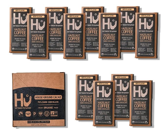 Hu Chocolate Bars | 12 Pack Hazelnut Coffee Crunch Chocolate | Natural Organic Vegan Gluten Free Paleo Non GMO Fair Trade Dark Chocolate | 2.1oz Each