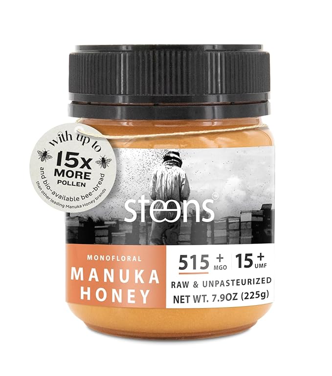 Steens Manuka Honey - MGO 515+ - Pure &amp Raw 100% Certified UMF 15+ Manuka Honey - Bottled and Sealed in New Zealand - 7.9 oz Jar