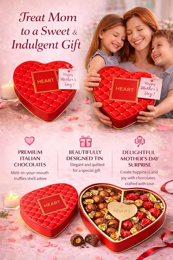 Premium Italian Chocolate Truffles Gift Box - Heart Shaped Valentine's Day Gourmet Assortment - Milk Chocolate Hazelnut &amp Dark Chocolate Luxury Collection - Perfect Anniversary Birthday Gift for W