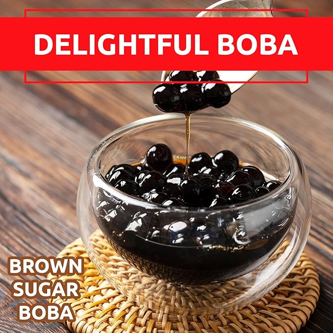Fanale Brown Sugar Popping Boba Pearls Vegan Non GMO Gluten Free Fat Free Perfect for Bubble Tea Smoothies Ice Cream Desserts and Beverages.