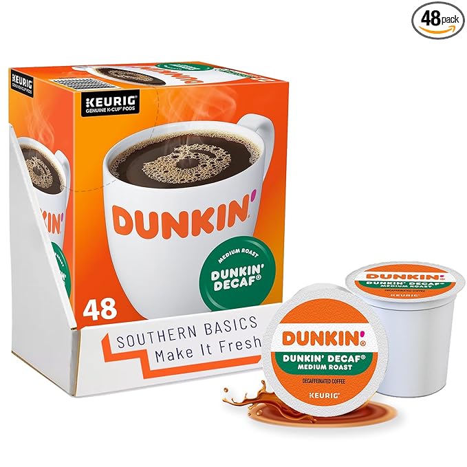 SOUTHERN BASICS Dunkin Donuts Decaf Original Flavor Coffee K-Cups For Keurig K Cup Brewers Packaging May Vary (48 Count)