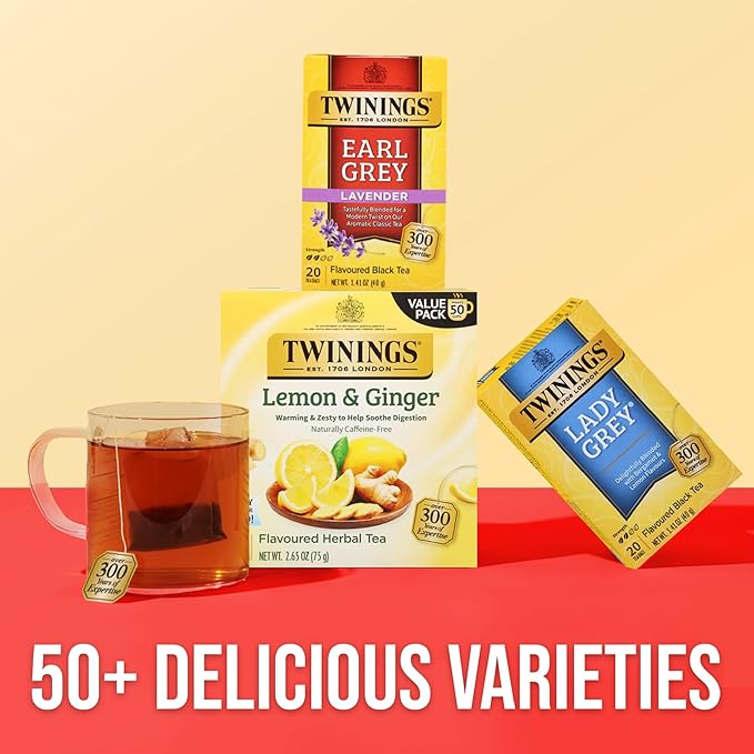 Twinings Earl Grey Lavender Black Tea Individually Wrapped Bags 20 Count (Pack of 1) Citrus Bergamot &amp Floral Caffeinated Enjoy Hot or Iced 20 Teabags