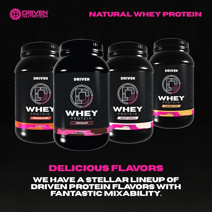 Driven WHEY- Grass Fed Whey Protein Powder: Delicious Clean Protein Shake- Improve Muscle Recovery with 23 Grams of Protein with Added BCAA and Digestive Enzymes (2 lb Chocolate Milkshake)
