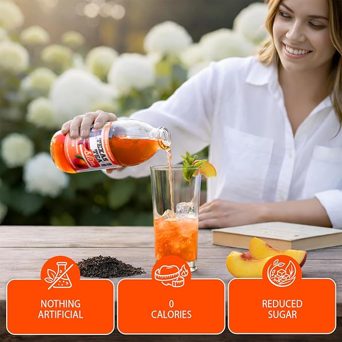 Texas Tea SLIM Fredericksburg Diet Peach Tea – Zero Calories Reduced Sugar Organic Black Tea with Real Texas Peaches Small-Batch Brewed 12-Pack 16oz Glass Bottles Southern Sweet Iced Tea