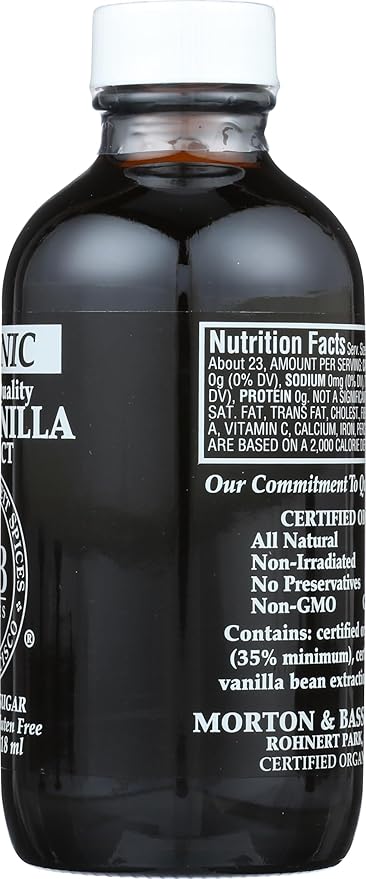 Morton &amp Bassett Organic Pure Vanilla Extract | Premium Bourbon Vanilla for Baking &amp Beverages | Gluten Free Salt Free Non-GMO | 4 fl oz Bottle